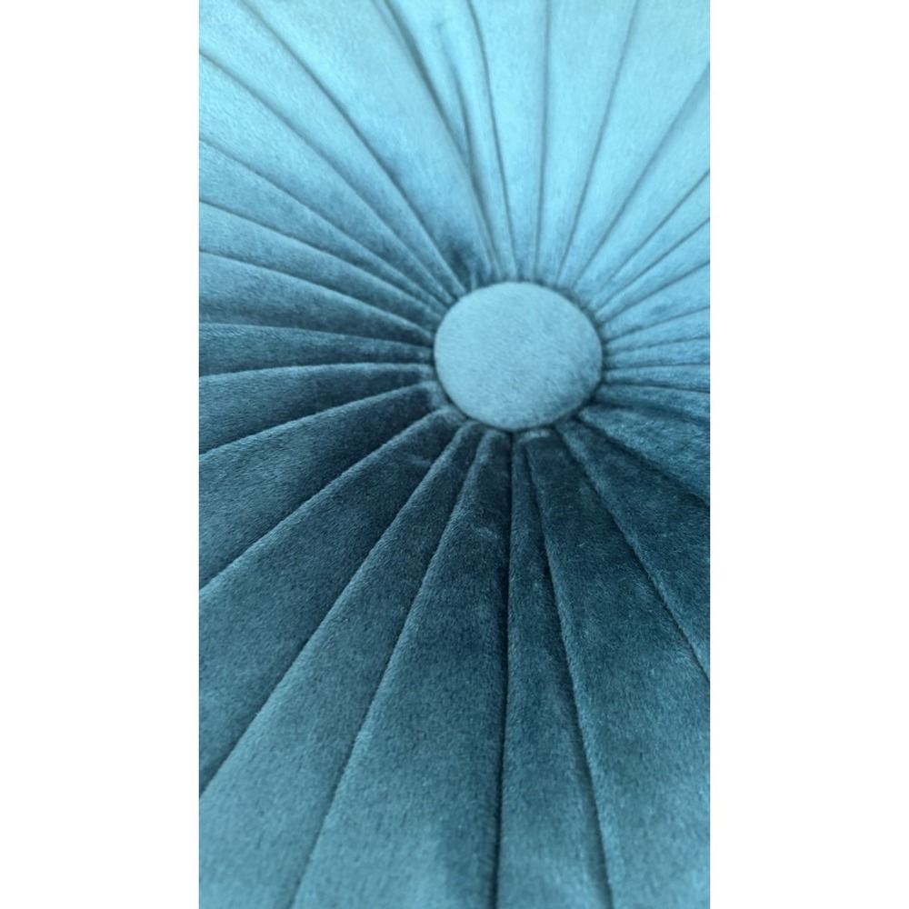 Round Velvet Throw Pillow Pumpkin Teal Blue Green Tufted Pleated Cushion Decor - Picture 5 of 16